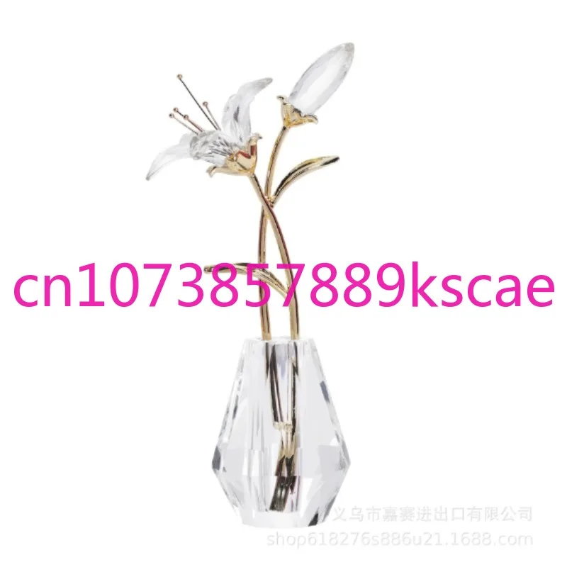 

Crystal Lily Flower Figurine With Glass Vase Handmade Purple Lucky Flowers Collectible Wedding Bouquets For Home Party Decor