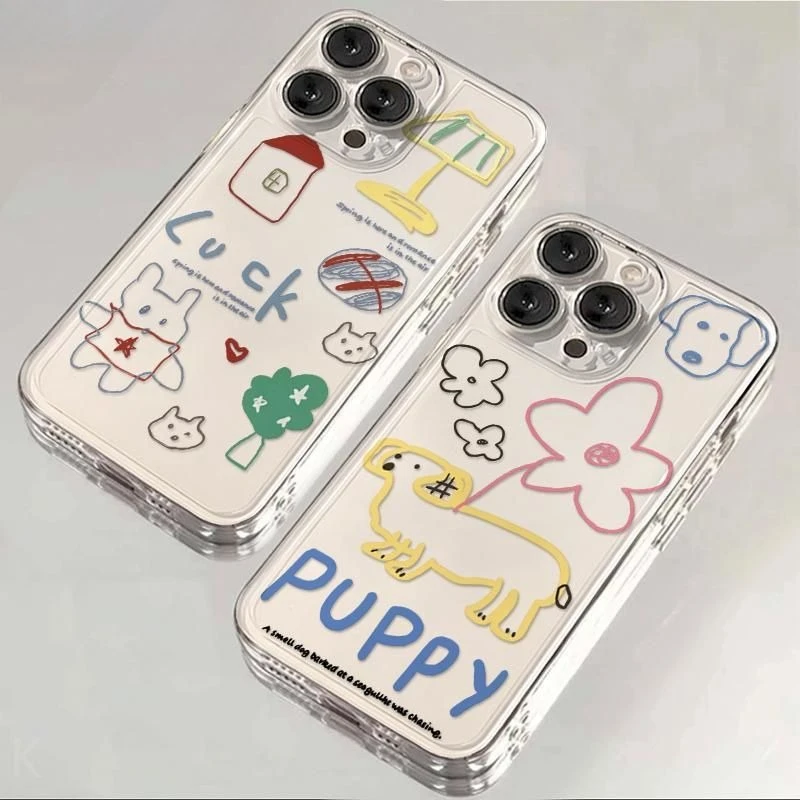 

Funny Luck Cat Puppy Graffiti Couple Phone Case For iPhone 16 15 11 12 14 13 Pro Max Mini X XSMax XR 7 8 Plus SE4 16e Cute Cover