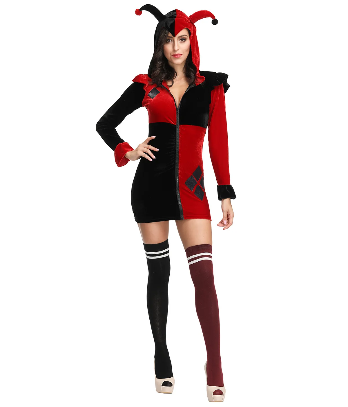 

Halloween Costume Party girls Black Red Poker Versatile Clown Costume Christmas Costume Performance Costume Without socks