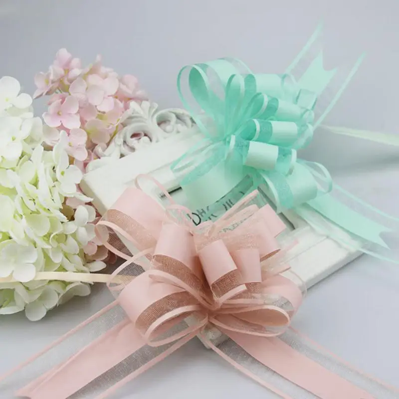 10 pz/set grande Organza Pull Ribbon String 6 pollici fiocchi regalo per matrimonio Pull Flower festa di compleanno regali di natale decorazione