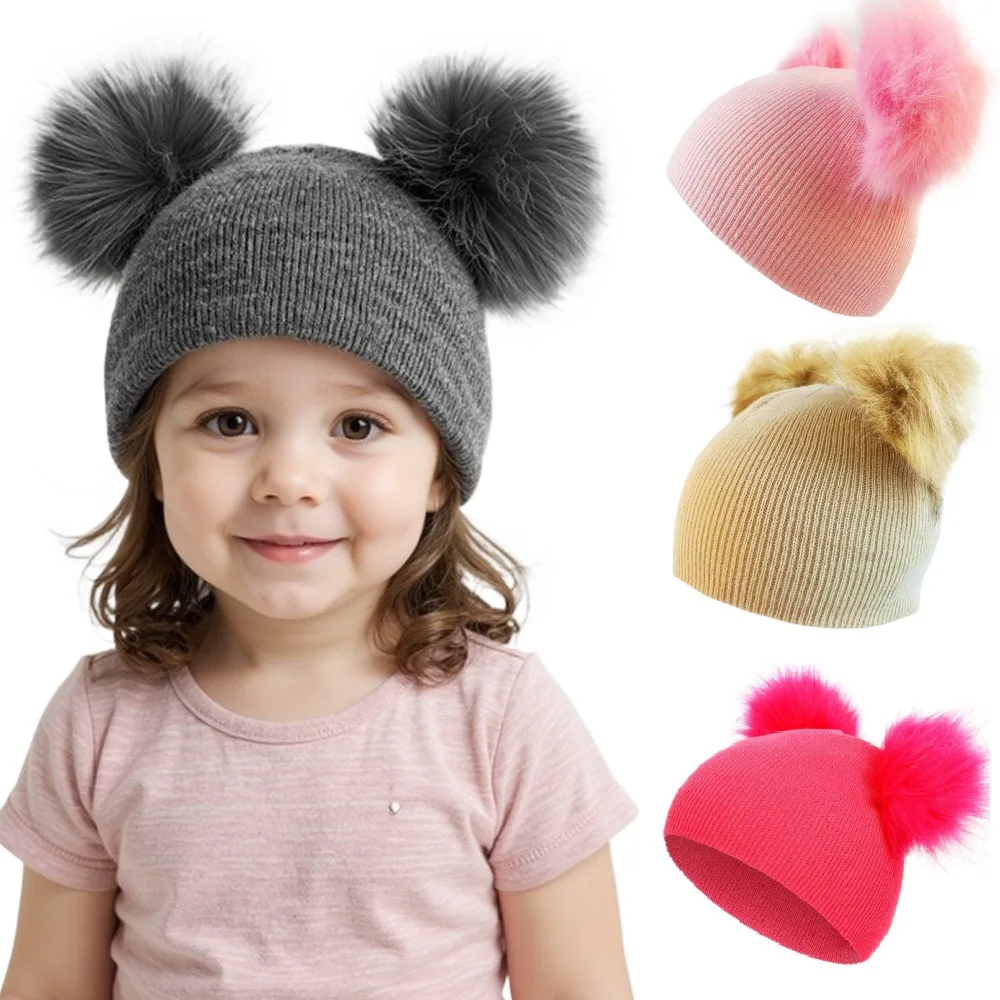 New Winter Knitted Baby Hat for Girls Boys Toddler Pompom Ball Hat Autumn Crochet Baby Cap Warm Outdoor Solid Color Infant Hats