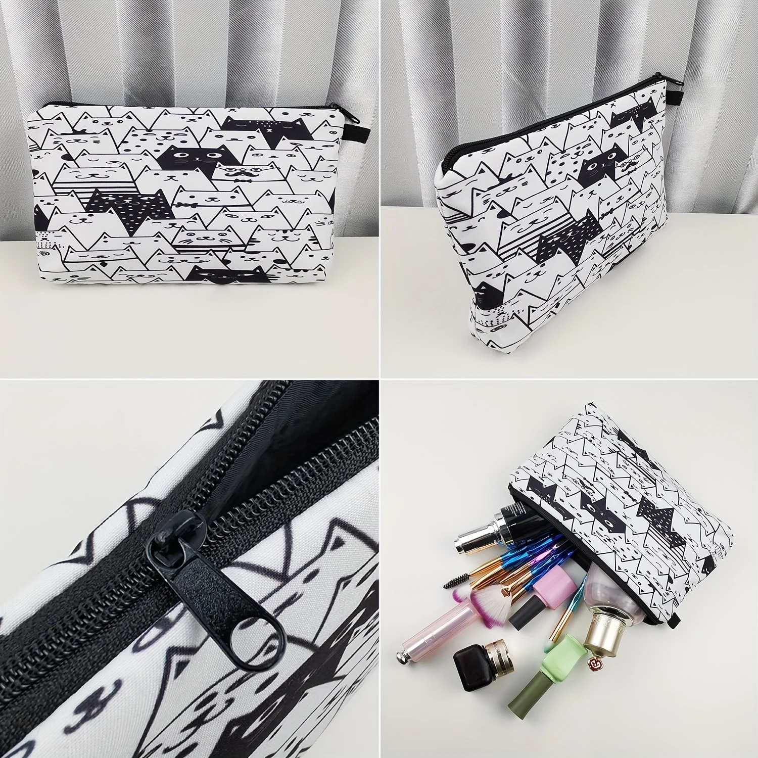 Flower & Letter Print Cosmetic Bag, Zipper Portable Makeup Pouch, Lightweight Coin Purse toiletry bag cajas organizadoras