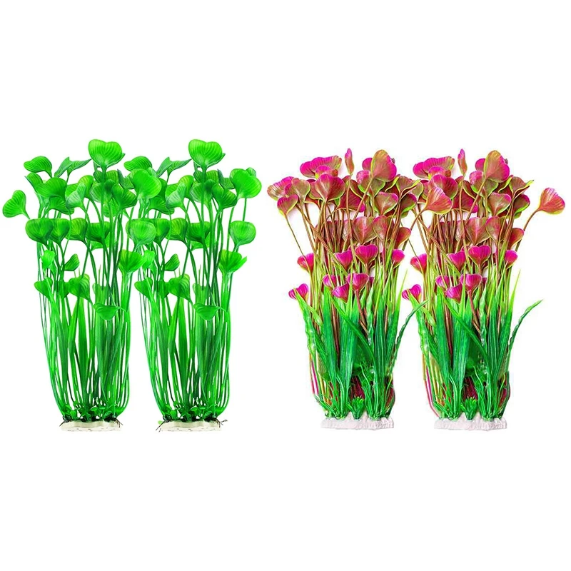 

Large Plastic Plants For Fish Tank Decorations, 4 Pieces Of 16-Inch Artificial Plants For Aquarium Decoration