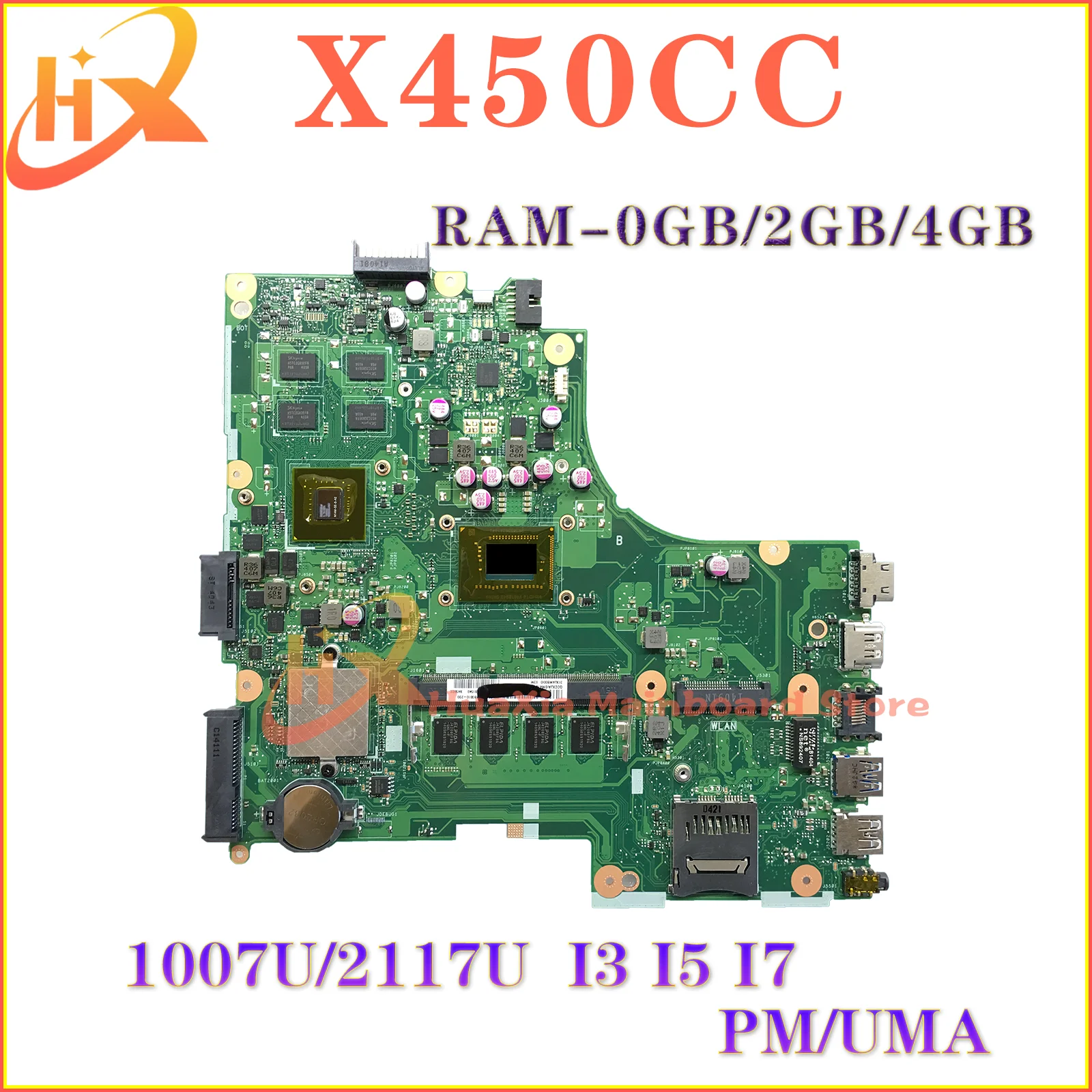 KEFU Mainboard X450CC X450C X450CA A450C K450C F450C Y481C W40C R409C Laptop Motherboard 1007U/2117U I3 I5 I7 3th 0GB/2GB/4GB