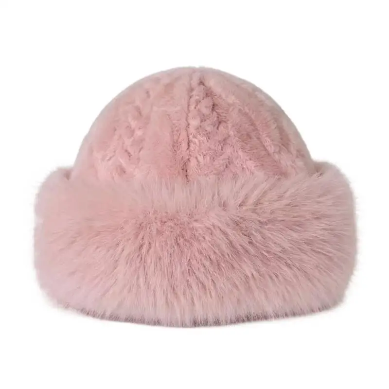 1 Stück Damen Kunstfell-Strickmütze für den Winter, super warmes Futter, weicher, flauschiger Rand für kaltes Wetter, Outdoor-Skien und den täglichen Gebrauch. – Detail 7