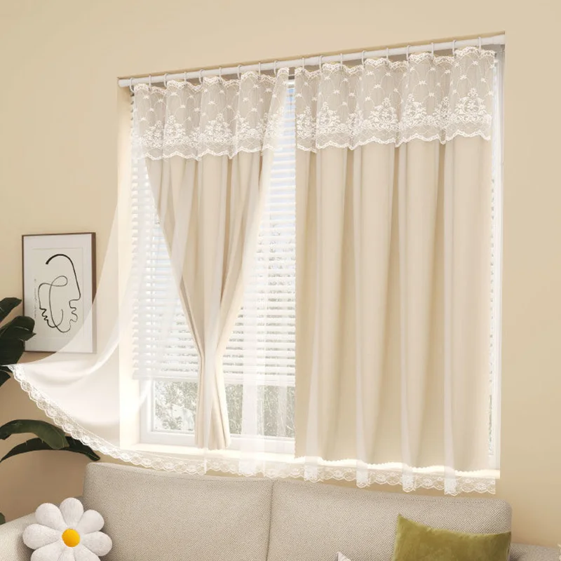 1PC Double Layered Lace Curtains Embroidered White Sheer Tulle Window Hanging Curtains Living Room Bedroom Blackout Drape