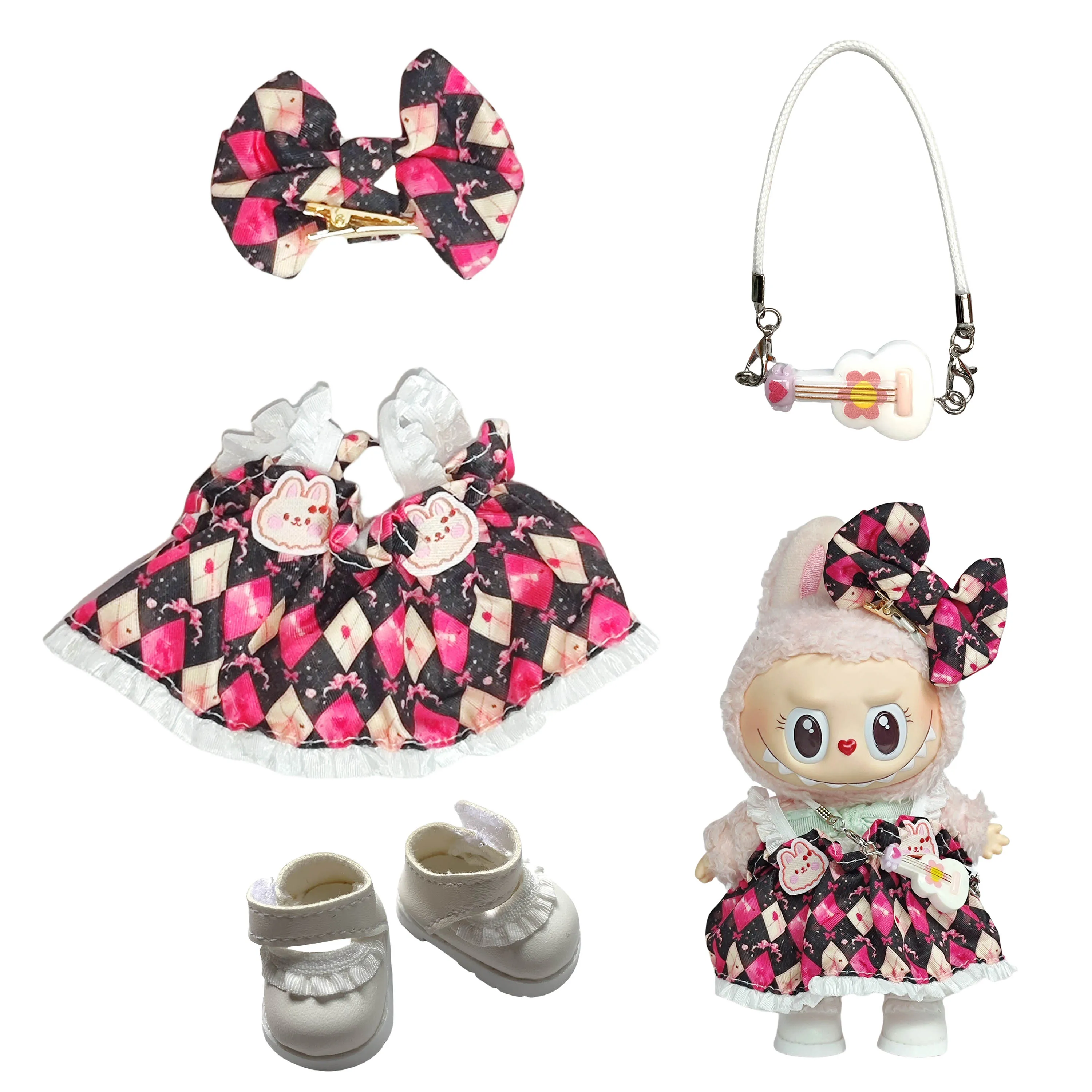 Mini Plush Doll Clothes, Idol Labubu Accessories v1 v2, Sitting Party, Sweet Chess Skirt Clothing Gifts