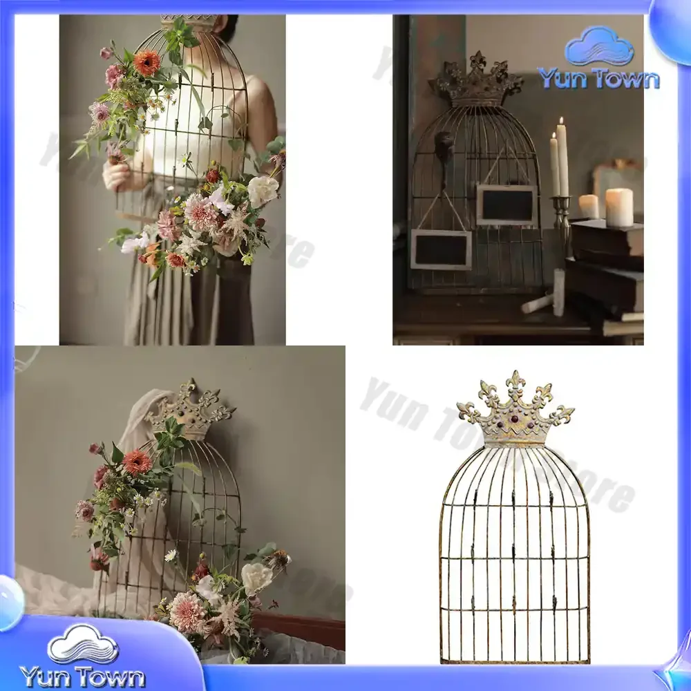 Vintage Iron Bird Cage Photo Wall Decor for Coffee Shop with Clips Hanging Picture Frame Studio Photography Prop