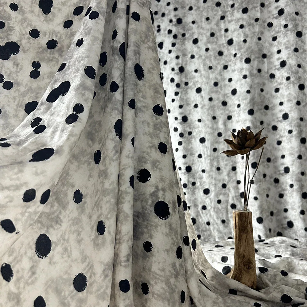

1yard Micro wrinkled satin with large circular dot printing fabrics for sewing handmade diy dress Clothing Design Fabric