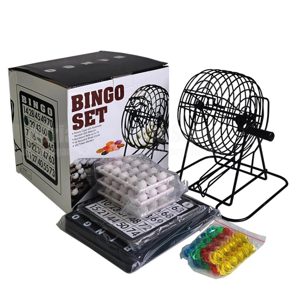 Bingo Set Traditional Manual Lottery Machine Family Game Cage Balls Cards Counters Party  Gambling Play Entertainment Atmosphere