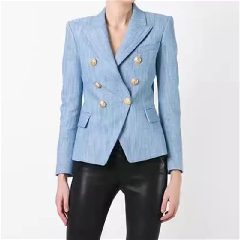 Women's jacket 2024 autumn new in outerwears double breasted slim suit jacket Metal button decoration long sleeved top y2k Coat