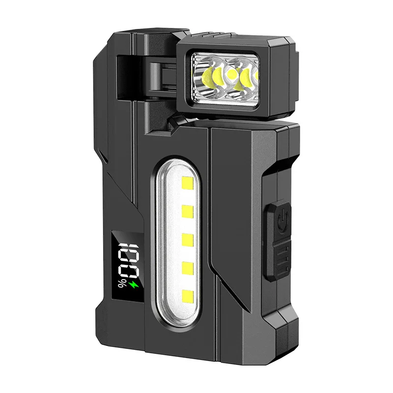 New Magnetic Work Light Flashlight USB Rechargeable with Digital Display Rotatable Red Blue Warning Light