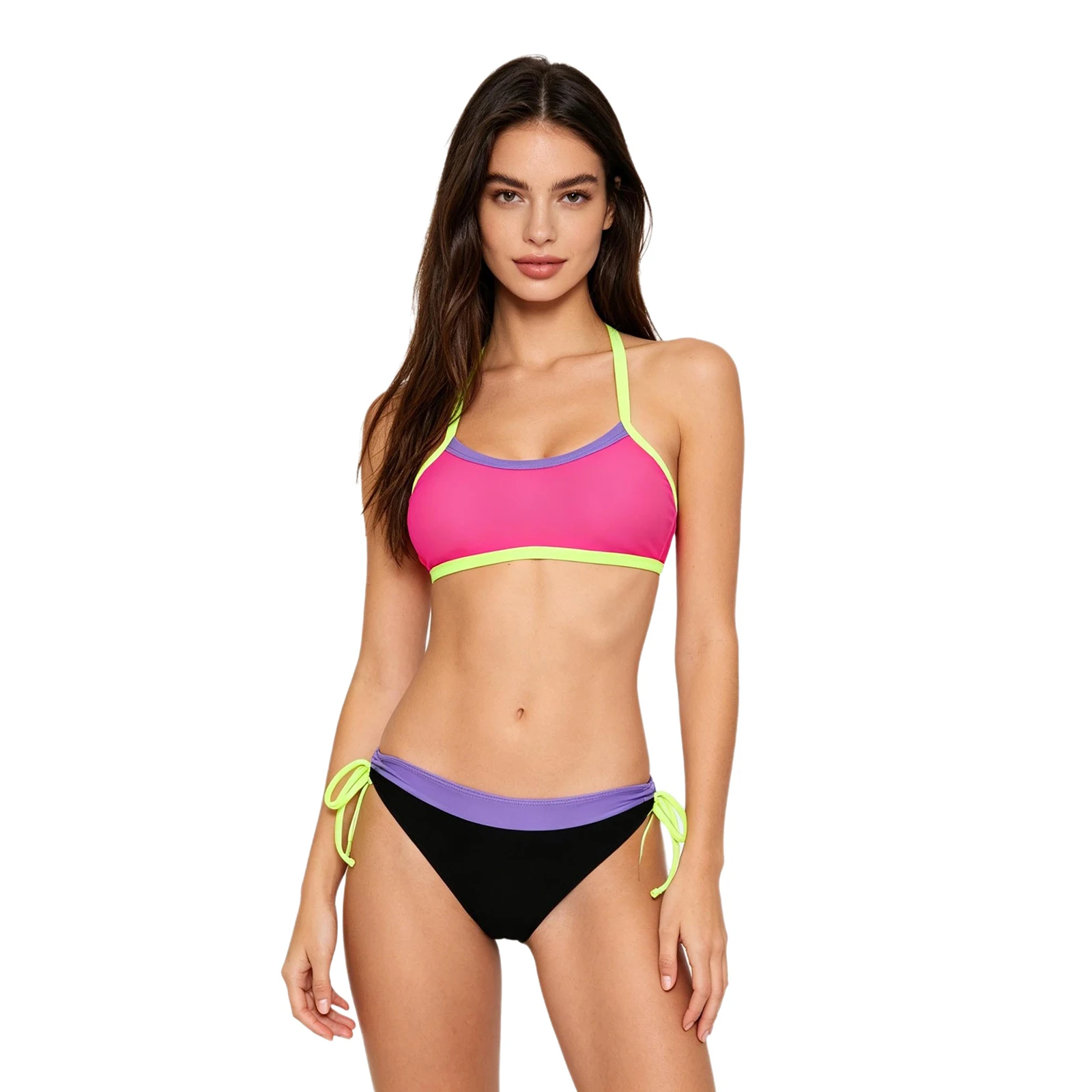 

Women's Bikini Sets Two-Piece Swimsuits Adjustable Crossing Straps Padded Bra Top And Panties Color Block Bathing Suit Swimwear