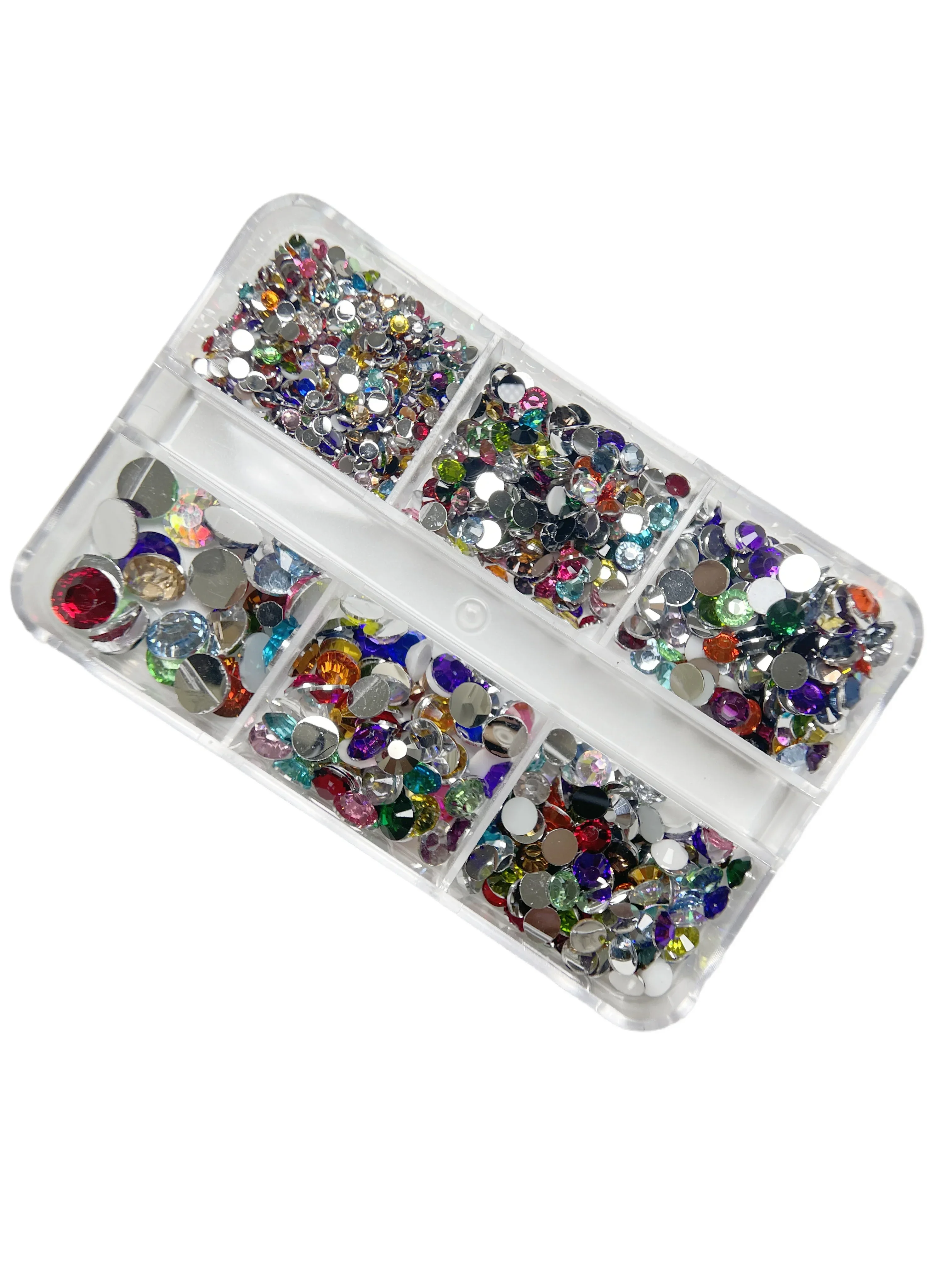 เพชรเรซิ่นแบบแบนหลังเรียบ ขนาดผสม 2-6 มม. ไม่ใช้ความร้อนติดกาว สำหรับตกแต่งเล็บ แต่งหน้า และงาน DIY