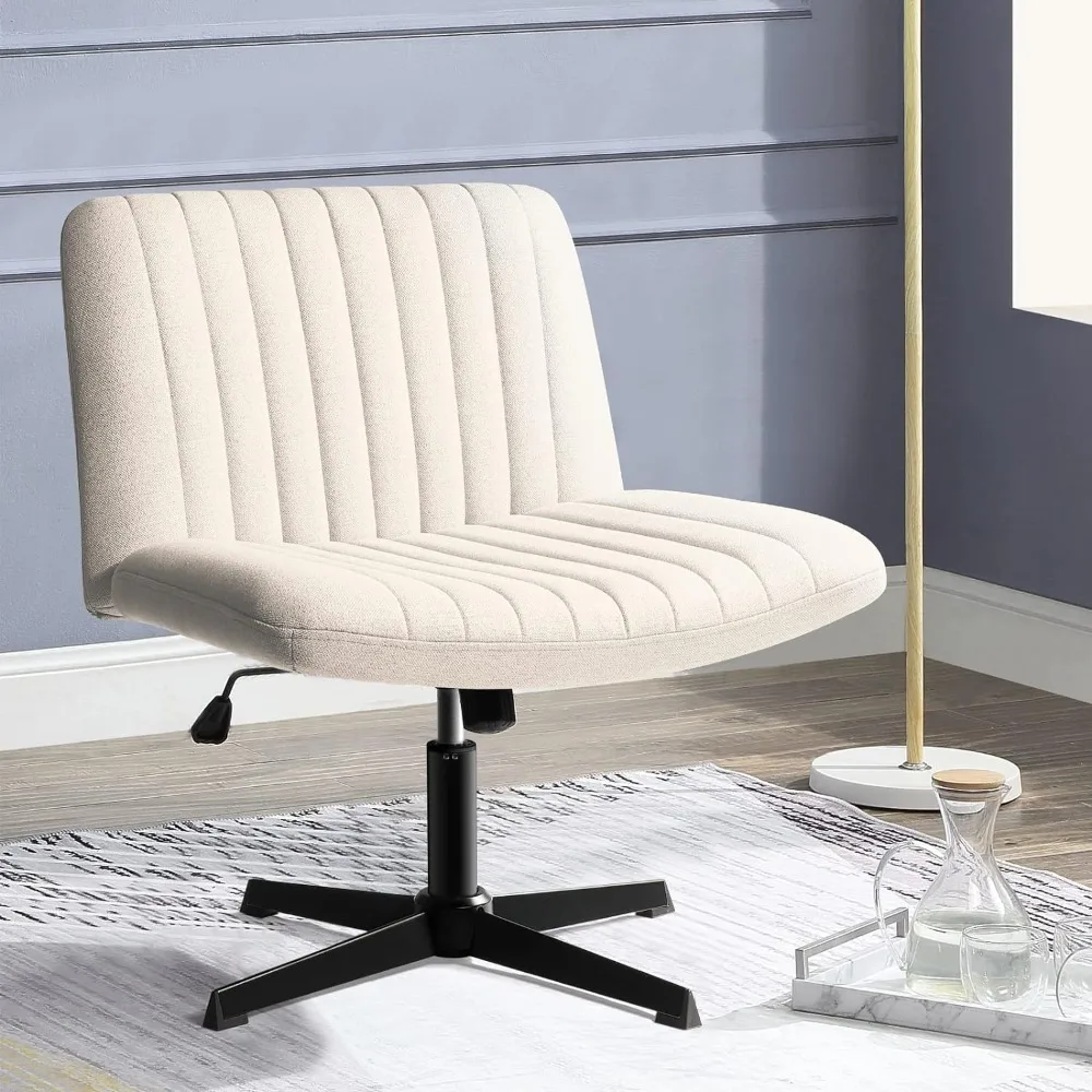 Silla de escritorio de oficina con patas cruzadas sin brazos, sin ruedas, acolchada de tela, cómoda y moderna, giratoria