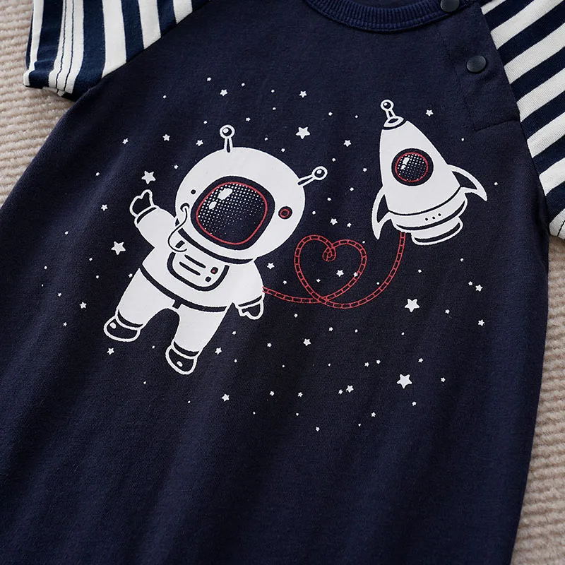 Summer Boys and Girls Cute Navigator Comfortable and Casual Cotton Short Sleeve Round Neck Baby Bodysuit