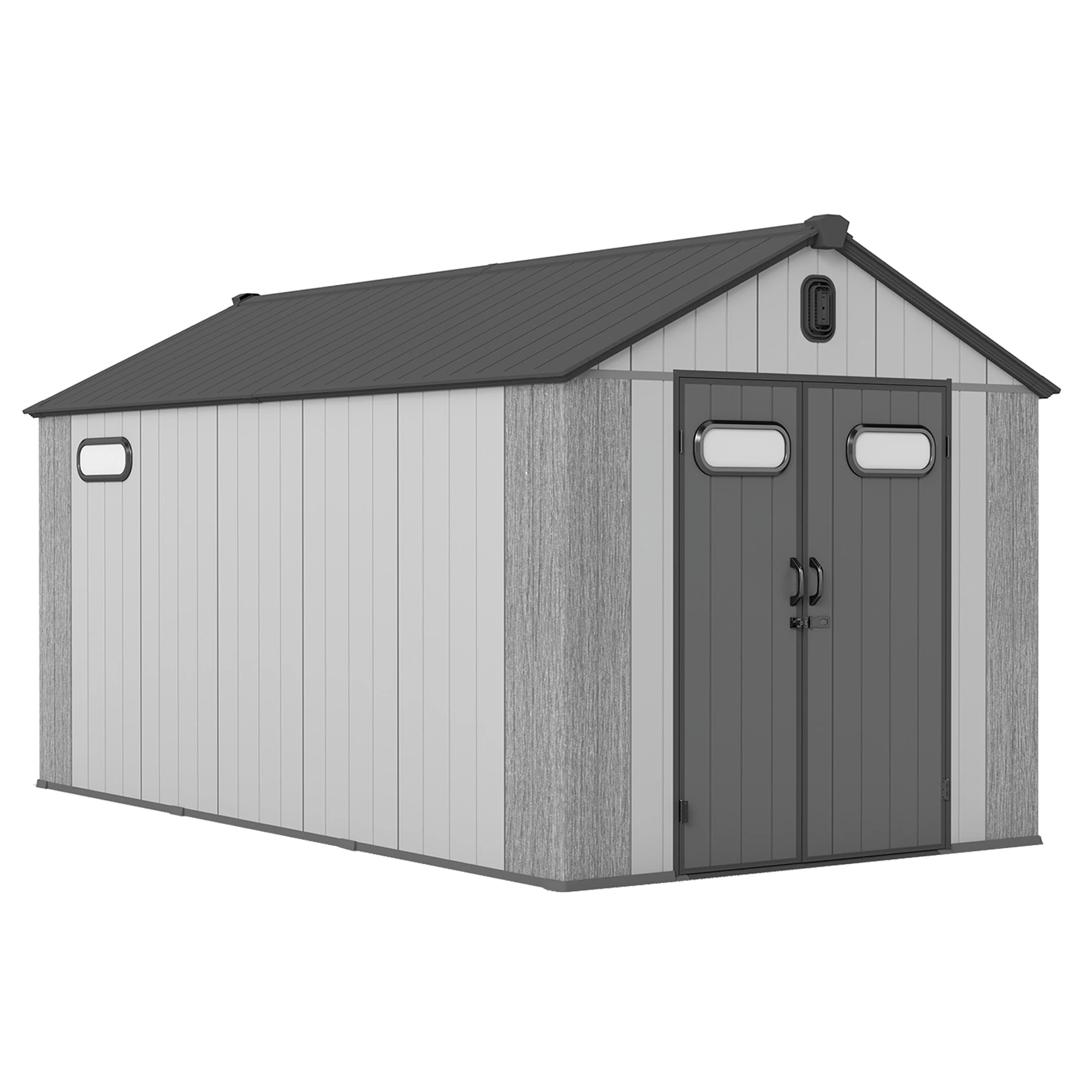 ！@8x16Ft Steel Frame Resin Outdoor Storage Shed Modern Design with Carpet Weatherproof for Patio & Backyard Tool Storage