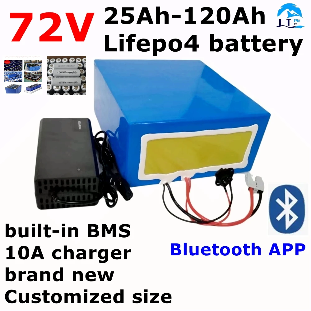 LT-72v 50Ah 60Ah lifepo4 lithium battery 30Ah 72V 40Ah 100Ah 80Ah bluetooth BMS APP for 5000W scooter ebike Motorcycle +charger.