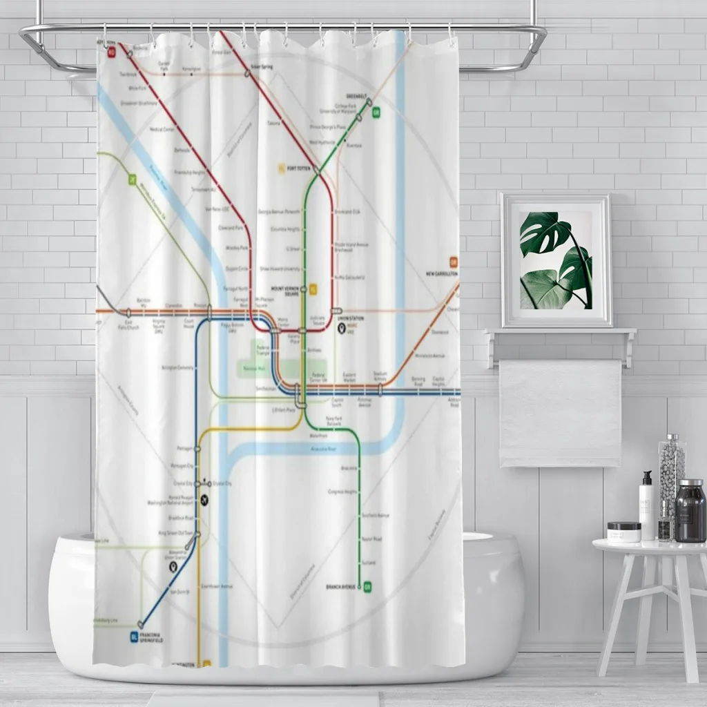 Washington Metro Map Shower Curtain for Bathroom  Aesthetic Room Decoration