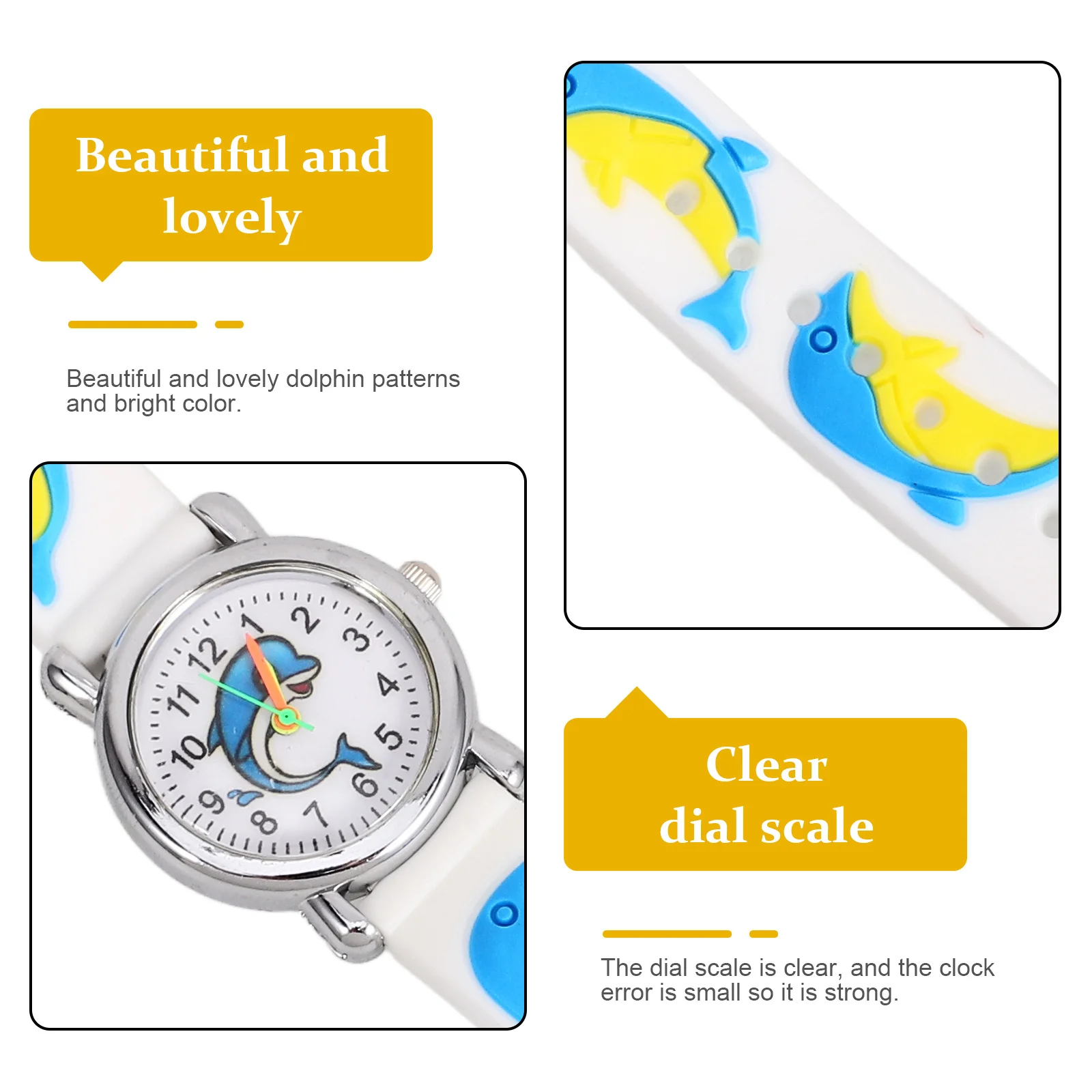 

Lovely Dolphin Kids Watch Fashion Cartoon Design Clear Dial Scale Bright Color Attractive to Children Learn Time Fun Daily Wear