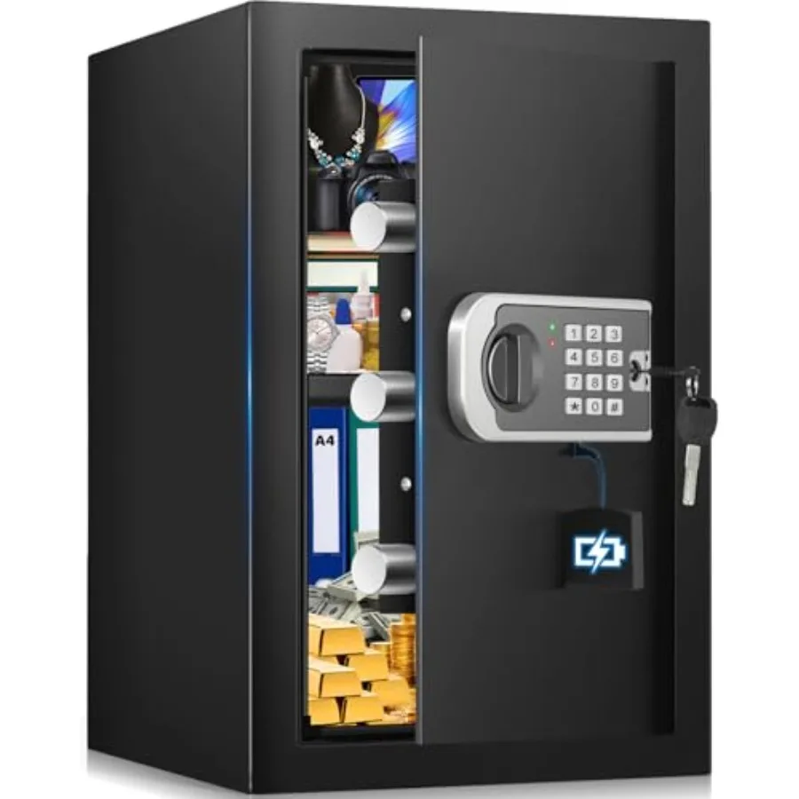

16.54" Tall] Safe Box, Home Safes With Fireproof Bag, Anti-Theft Security Safes for Home with Programmable Keypad Spare Keys, D