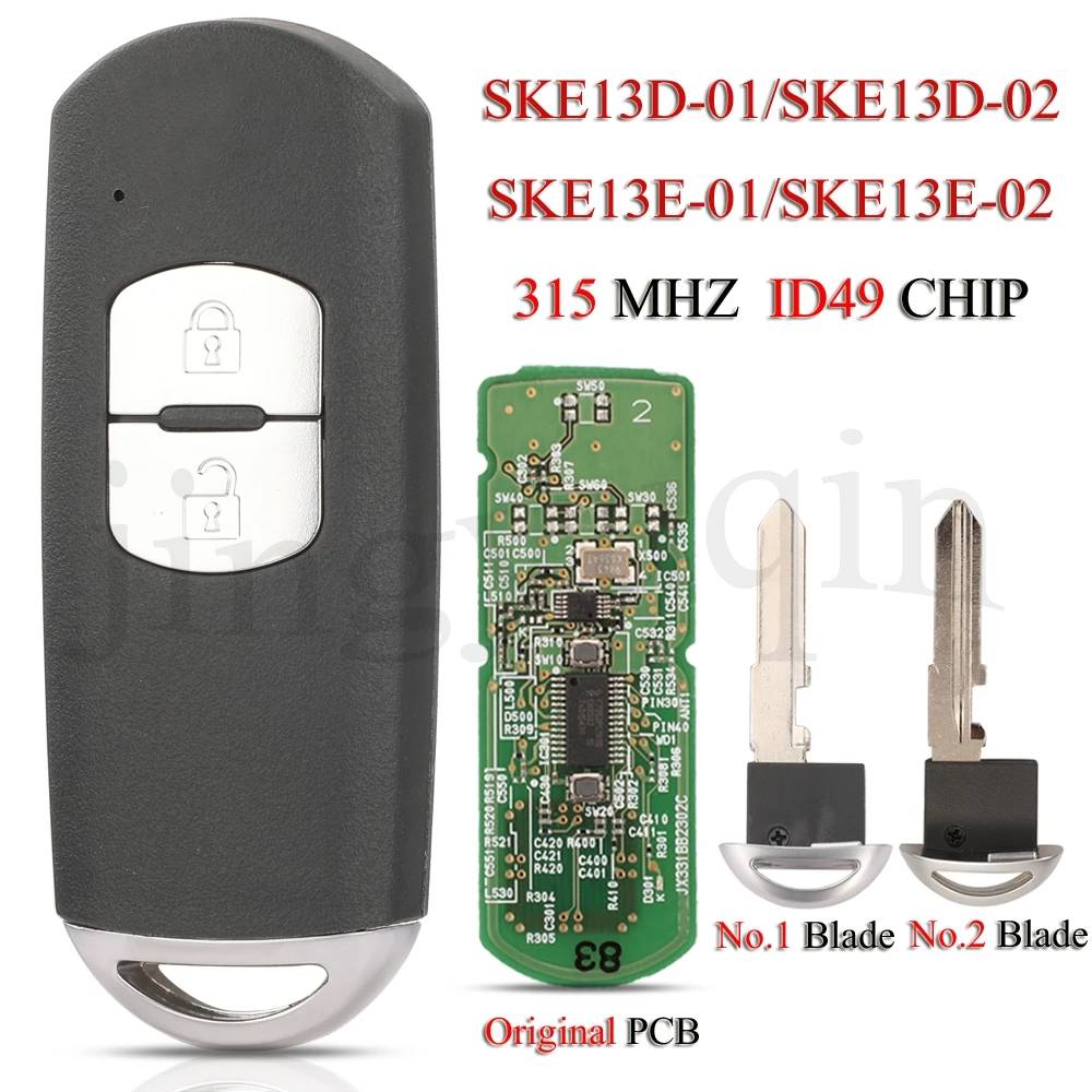 

jingyuqin Original SKE13E-01/02 SKE13D-01/02 Remote Smart Car Key For Mazda 3 6 CX-5 Miata 315MHz ID49 Chip 2 Buttons