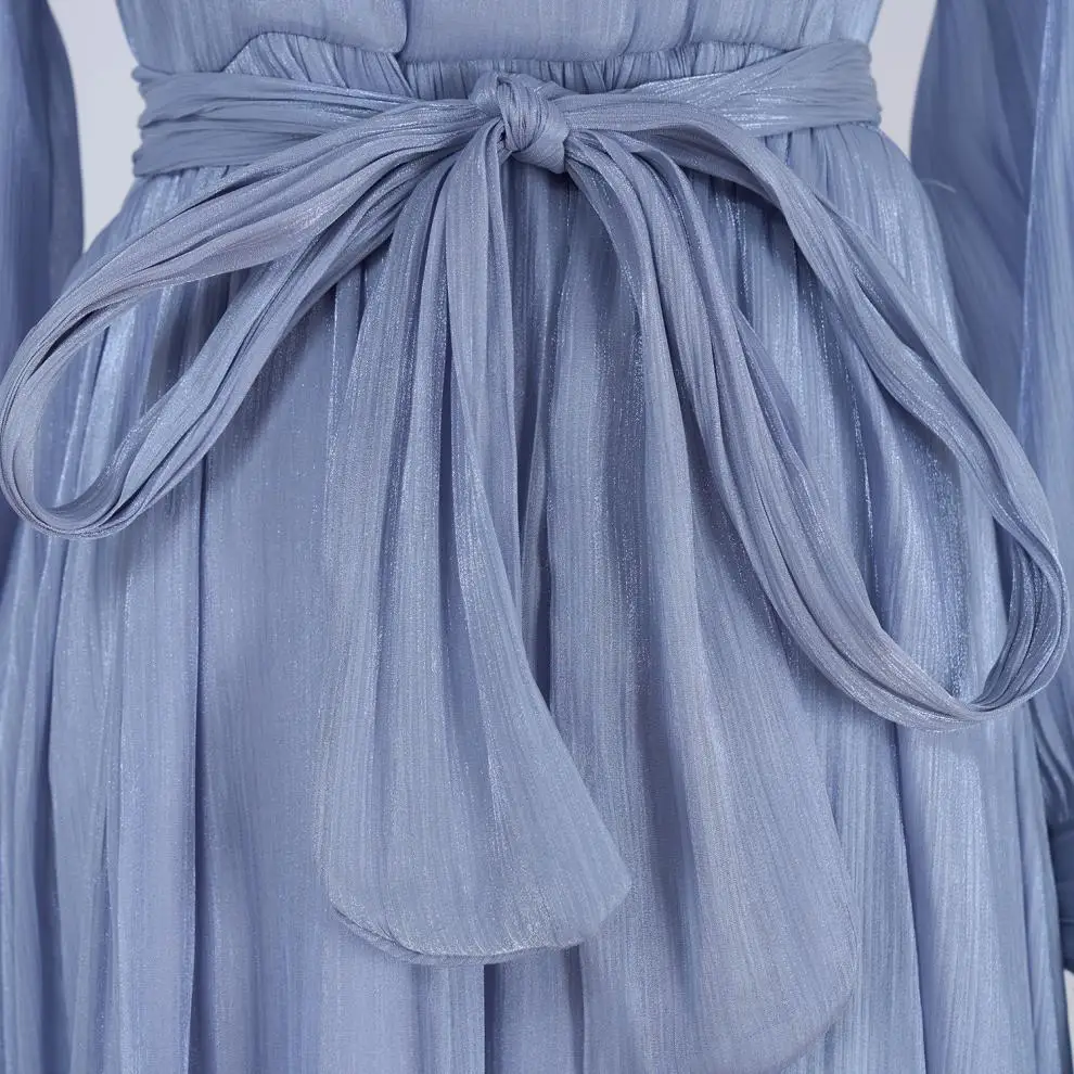 Nuova estate francese lusso diamanti brillanti catena nappe pieghettate abito da ballo donna qualità manica lunga festa da sera Vestido