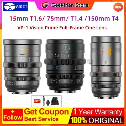 NEW ! Sirui VP-1 Vision Prime 15mm T1.6 /75mm T1.4 /150mm T4 Full-Frame Cine Lens T4-T16 Aperture Range