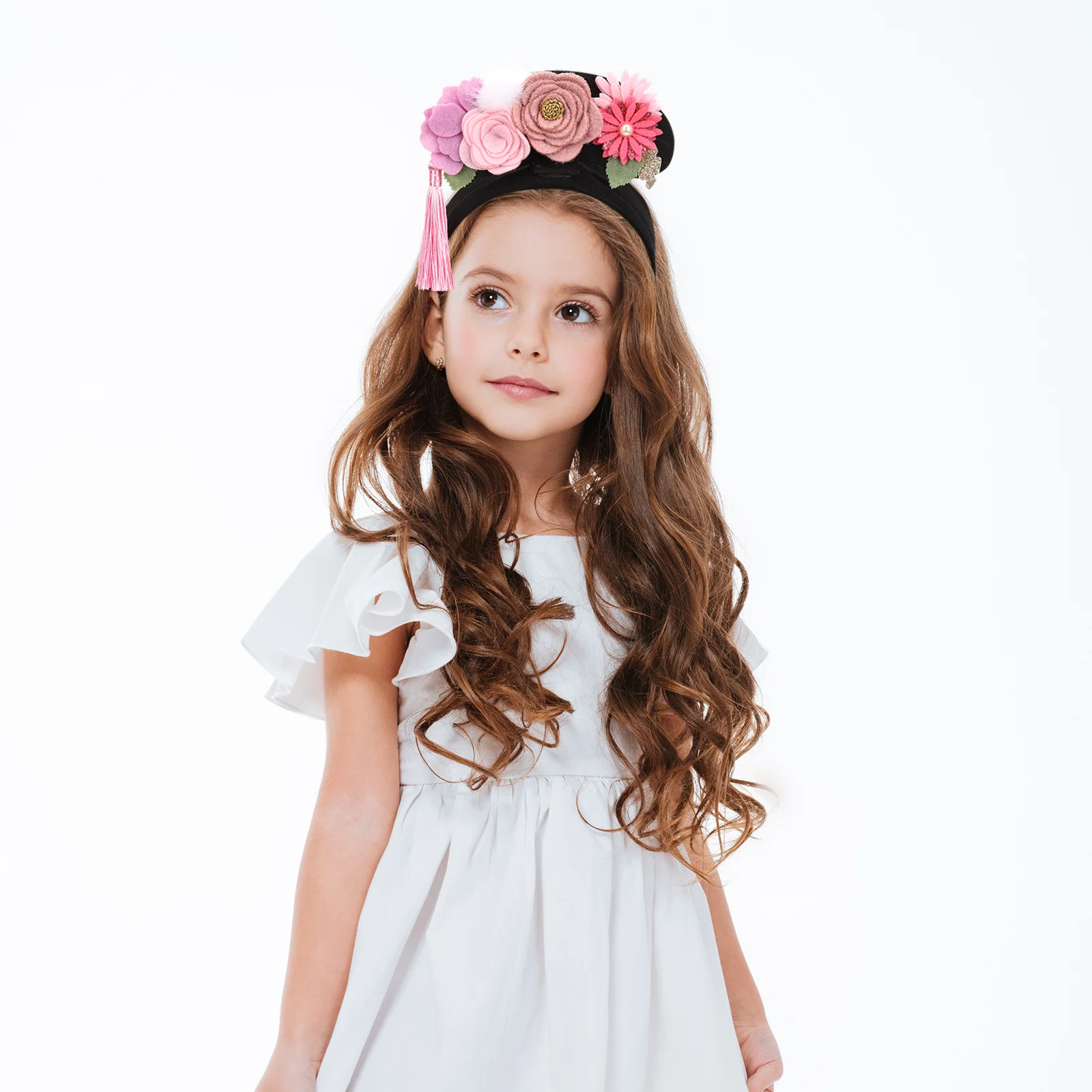 

Flower Headb Pink Hair Accessories Tassel Drop Chinese Bridesmaid Halloween Hairb Photography Gifts