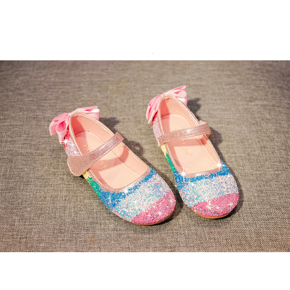 1Pair Princess Crystal Sequin Dance Shoes Size 26 Professional Wear-Resistant Sole PU Strap Shiny Ballet Dancing Shoes