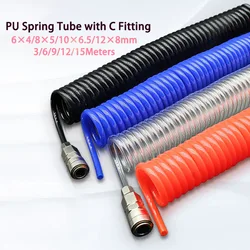 3/6/9/12/15M PU Air Compressor Hose Tube Spring-like Air Hose Flexible Air Tool With Connector Pneumatic Spiral Tubing PU Pipe