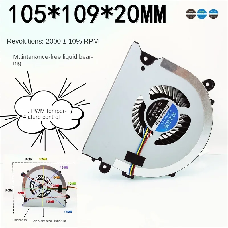 pa BLUEPRINT 105*109*20MM ALL-IN-ONE TURBO BLOWER 5V 0.3A TEMPERATURE CONTROLLED PWM EXHAUST FAN