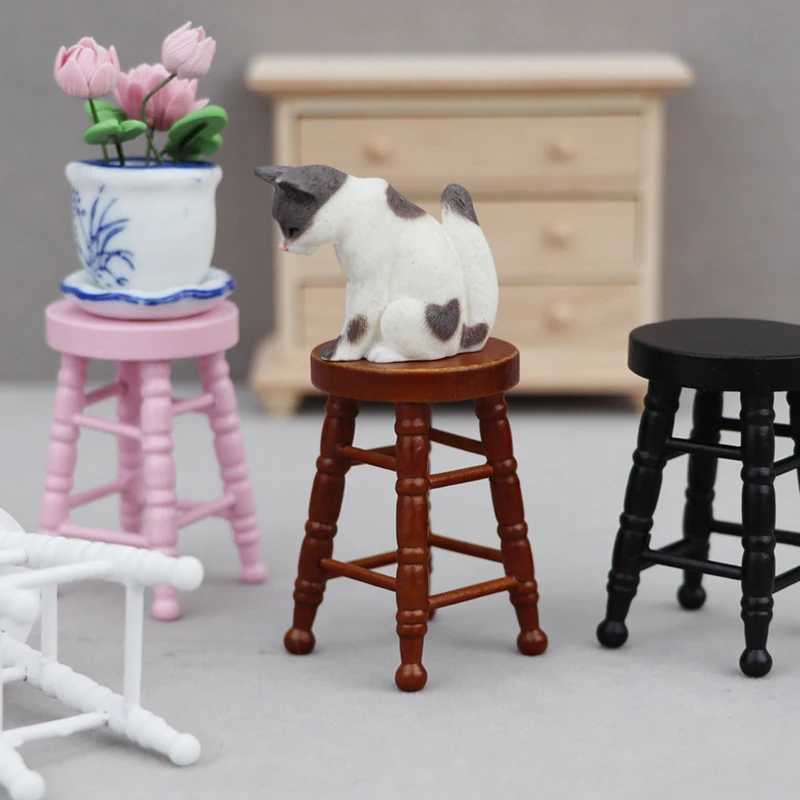 Mini Furniture Dollhouse Simulation Wooden Stool Model Living Room Toy Doll House Furniture Accessories Miniature Kid Toy