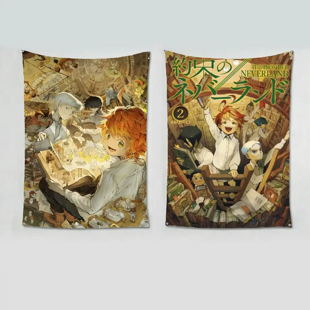 Dark Suspenseful Anime P-Promised Neverland Flags four rings hanging no edging for art indoor use and outdoor decor
