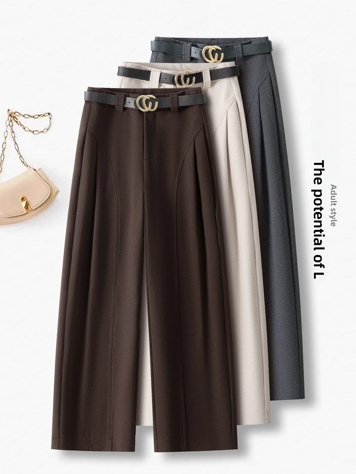 

Ladies High Waist Wide Leg Knife Pants Autumn Winter New Style Casual Woolen Basse Trousers Lazy Style Fashionable And Popular