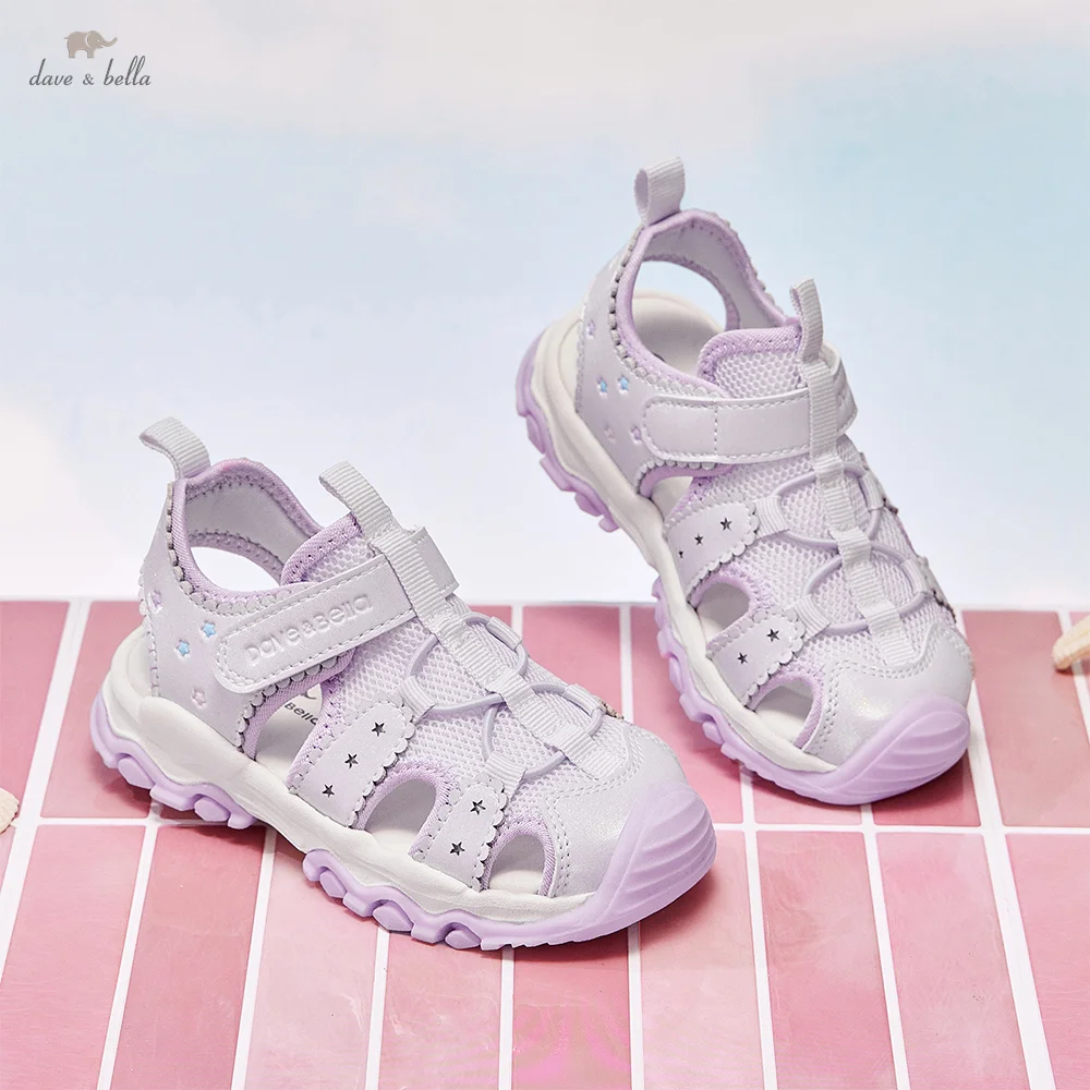 Dave Bella Girls Cool Sandals Kids Shoes Summer Anti-slip Fashion Beach Purple Protect Toes Children Casual Sandal DB2261024