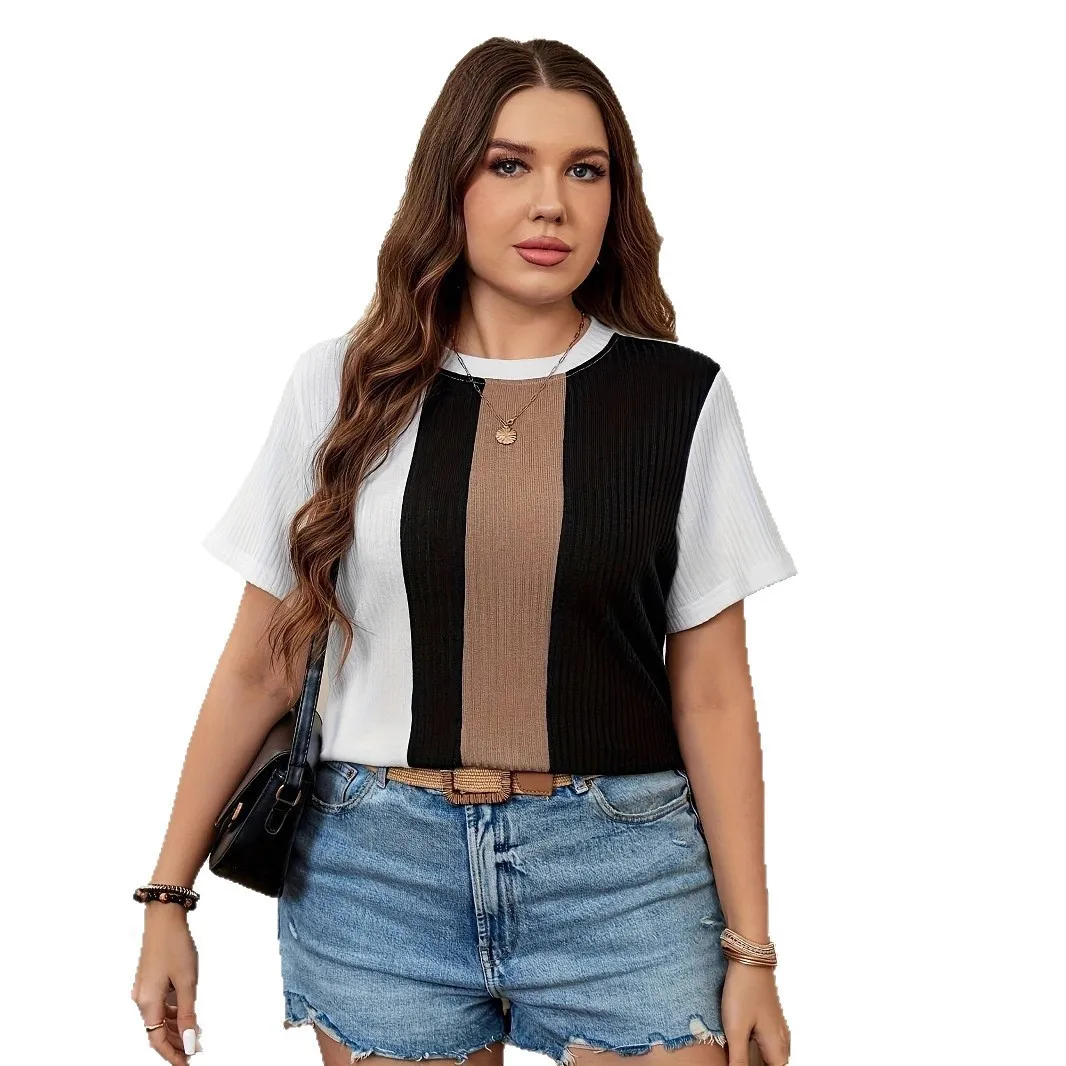 

2025 Cross-Border Export Western Women's Fashion Summer New Arrivals Fashion Stripe T-Shirts