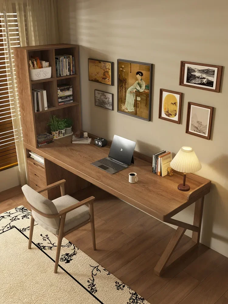Medieval All-solid Wood Double Integrated Home Computer Bedroom Study DeskX15
