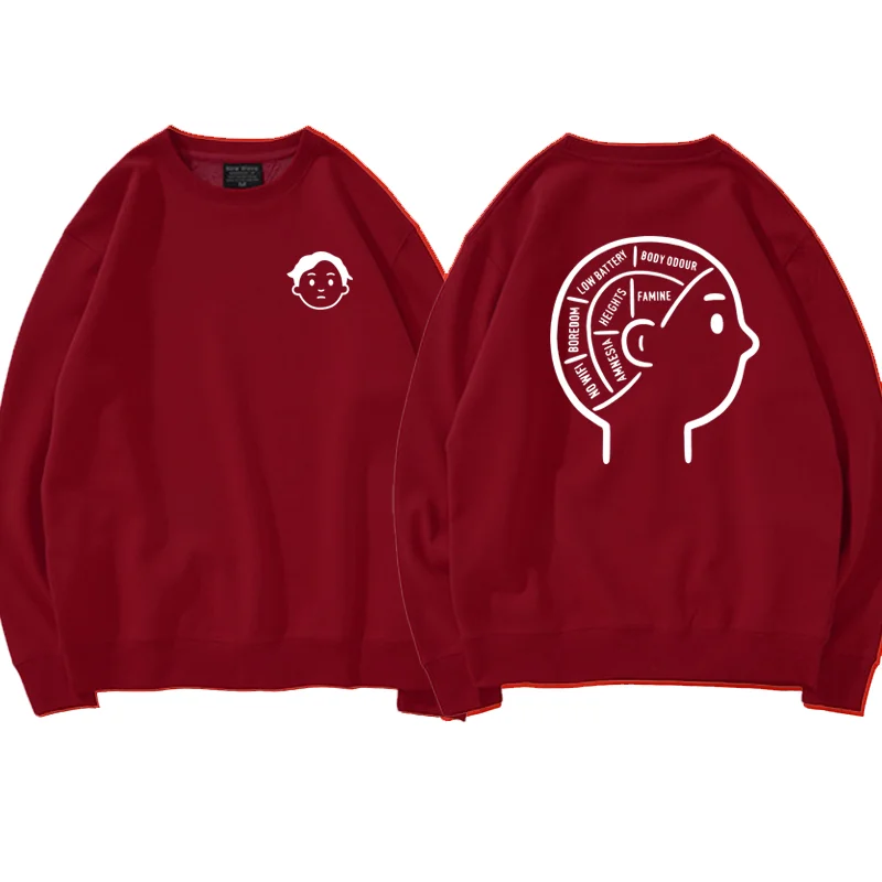 

Концертный свитшот Eason Chan винно-красного цвета с круглым вырезом, оверсайз, из чистого хлопка, с флисовой подкладкой, осенне-зимний топ