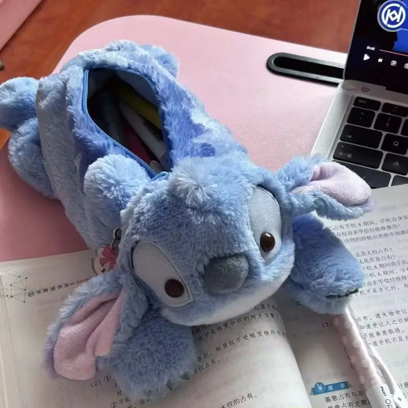 2024 New Miniso Cute Cartoon Interstellar Baby Stitch Plush Pen Bag Stationery Pig Worm Doll Desktop Storage Bag Birthday Gift