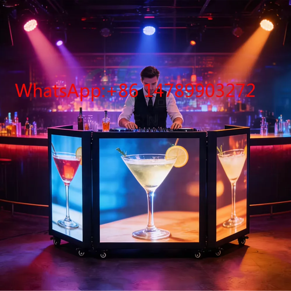 Wheeled Foldable LED Bar Display Pub Interactive Drink Menu Digital Signage Showcase Screen