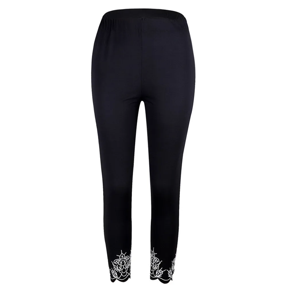 Stretch Leggings Capris Hollow Out Lace Splice Cropped Pants Solid Color Sport Yoga Pantalones High Waisted Skinny Tight Trouser