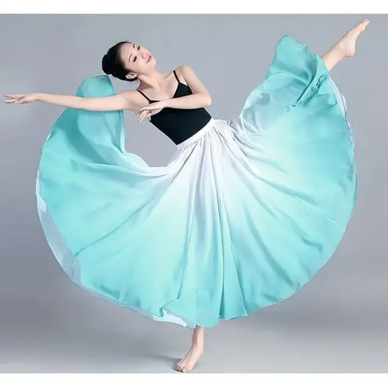 Female Ethnic Classical Modern Dance Training Skirt Gradient Elegant Performance Swinging Skirt Wrapped 720 Degree Skirt