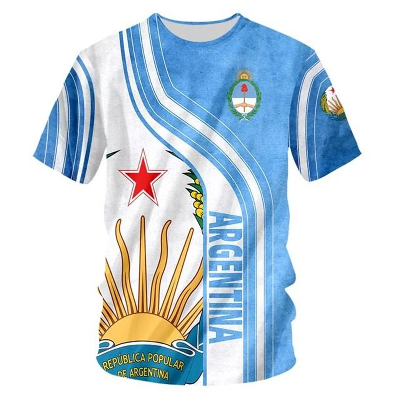 Fashion Argentina Flag Printed T-shirt National Emblem Pattern Streetwear Shirts Simple Striped Daily Casual Men Women Tee Top