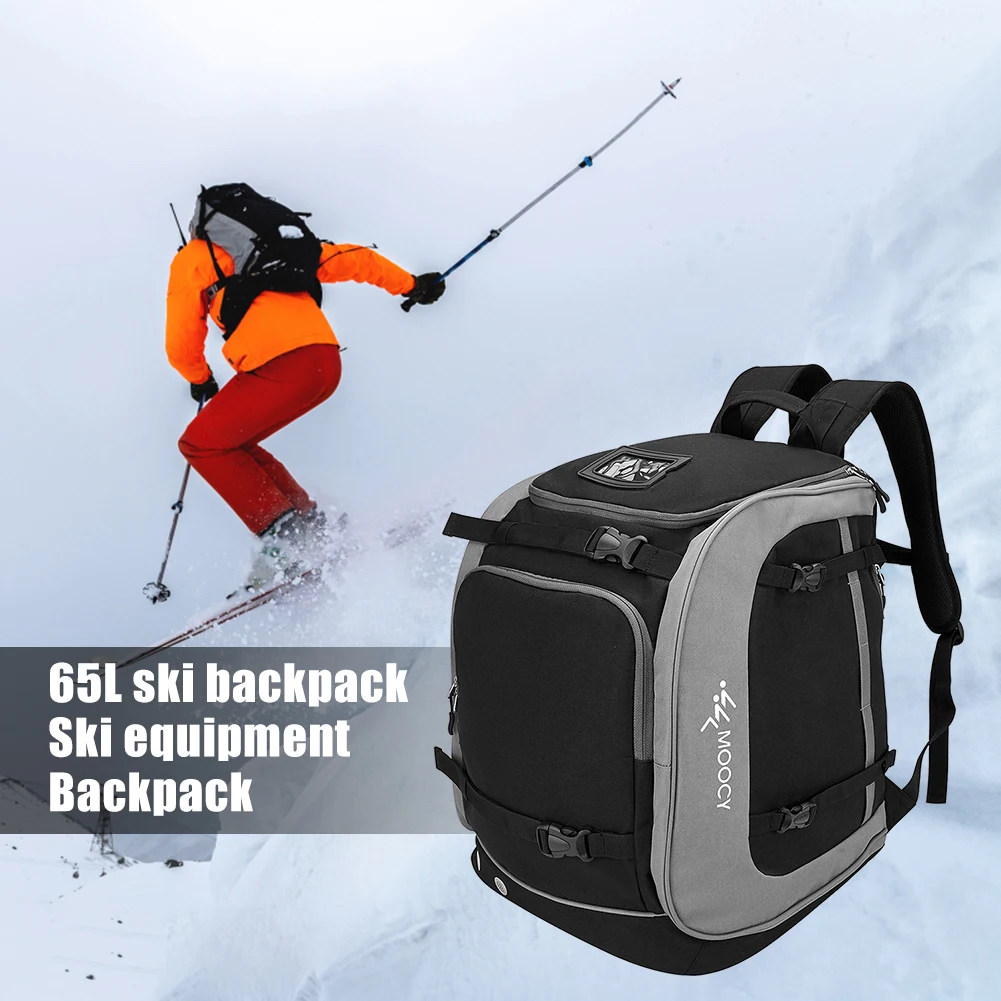 65L Outdoor Ski Bag Large Capacity Waterproof Breathable Skiing Boot Backpack Storage Helmet Coat Hang Skis Adjustable