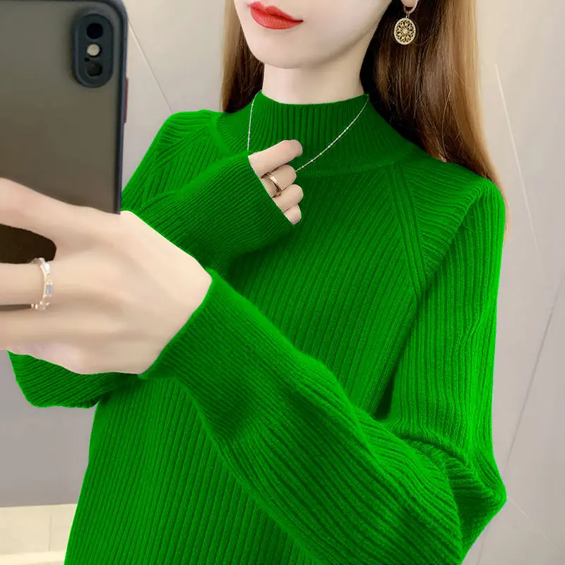 

Fashion Solid Color Half High Collar Knitted All-match Korean Sweater Women's Clothing 2022 Autumn New Loose Casual Pullovers