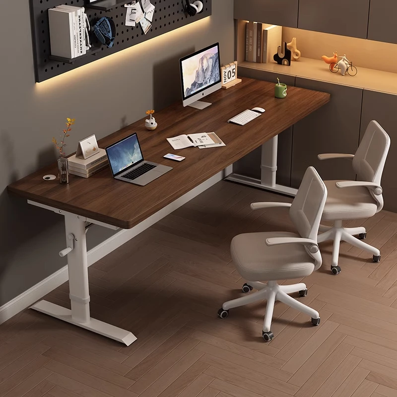 Hand-cranked lifting computer desk, desktop double e-sports workbench, simple desk for students