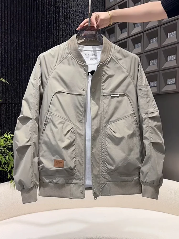 

Мужская бейсбольная куртка, повседневная, модная, весенне-осенняя верхняя одежда из полиэстера с декоративной молнией, теплая, молодежная, стильная