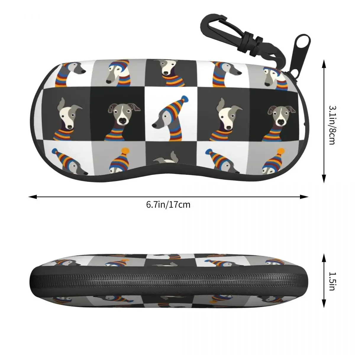 Cartoon Greyhound Whippet Dog Sunglasses Case Neoprene Zipper Sighthound Hound Shell Eyeglass Case Protective Box For Glasses