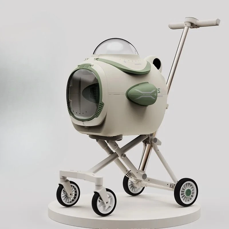 

Foldable Pet Stroller with Shock Absorption Portable Detachable Travel Bag Cooling Fan for Outdoor